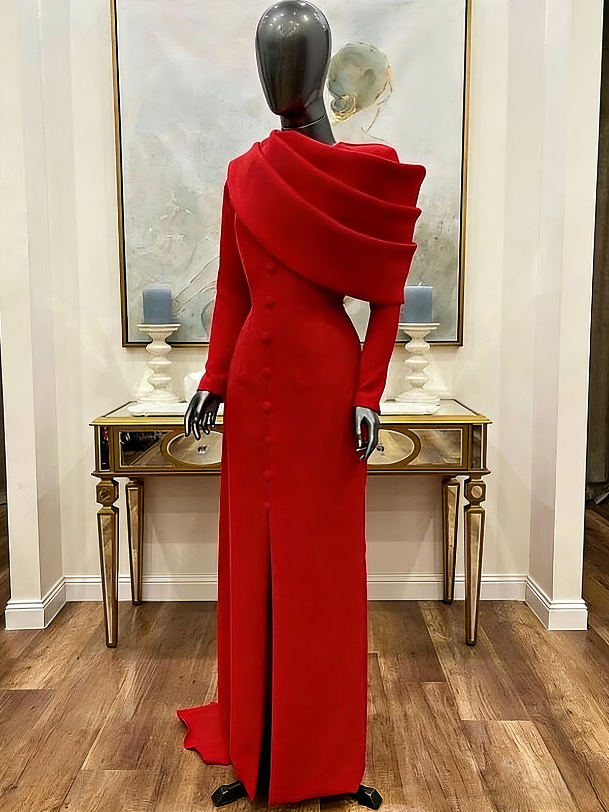 Sheath/Column Evening Dress Elegant Dress Formal Mother Of The Bride Dress Floor Length Long Sleeve Stand Collar Stretch Crepe with Pleats