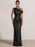 Mermaid Evening Dresses One Shoulder Short Sleeves Floor Length SequinsFormal Ruched Wedding Gues
