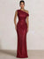 Mermaid Evening Dresses One Shoulder Short Sleeves Floor Length SequinsFormal Ruched Wedding Gues