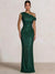 Mermaid Evening Dresses One Shoulder Short Sleeves Floor Length SequinsFormal Ruched Wedding Gues