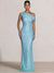 Mermaid Evening Dresses One Shoulder Short Sleeves Floor Length SequinsFormal Ruched Wedding Gues