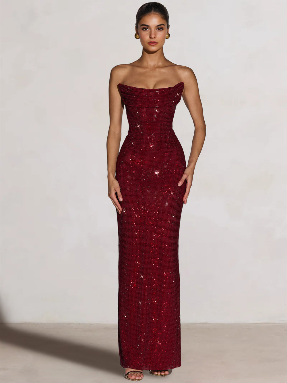 Mermaid Evening Dress Off The Shoulder Sleeveless Floor Length Sequins Formal Ruched Dress