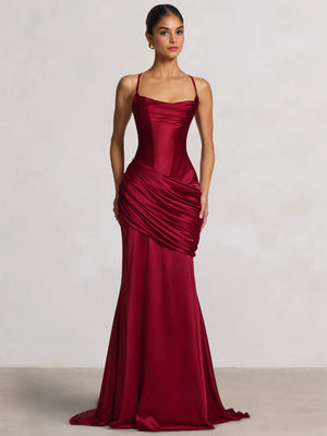 Mermaid Evening Dress Corset Formal Gown Spaghetti Straps Floor Length Sequins Ruched Dress