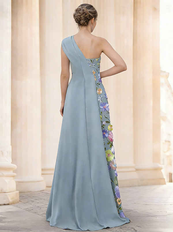Sheath/Column One-Shoulder Sleeveless Floral Evening Dresses With Pleats Ruched Wedding Formal