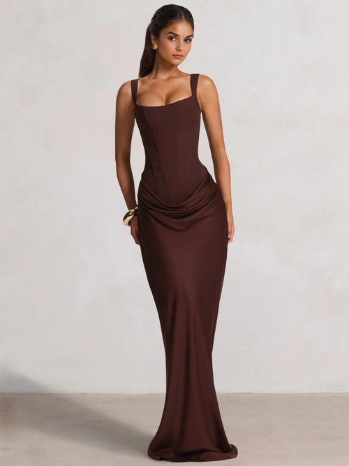 Mermaid Evening Dress Corset Formal Gown Spaghetti Straps Floor Length Satin Ruched Dress