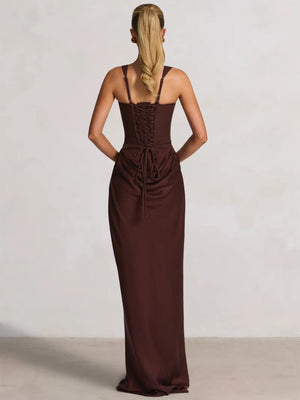 Mermaid Evening Dress Corset Formal Gown Spaghetti Straps Floor Length Satin Ruched Dress