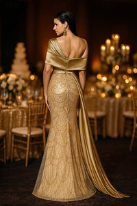 Sequin Mermaid / Trumpet Evening Gown Elegant Formal Dress Formal Wedding Floor Length Sleeveless Off Shoulder Sequined with Glitter