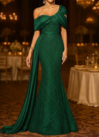Sequin Mermaid / Trumpet Evening Gown Elegant Formal Dress Formal Wedding Floor Length Sleeveless Off Shoulder Sequined with Glitter