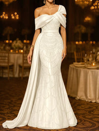 Sequin Mermaid / Trumpet Evening Gown Elegant Formal Dress Formal Wedding Floor Length Sleeveless Off Shoulder Sequined with Glitter