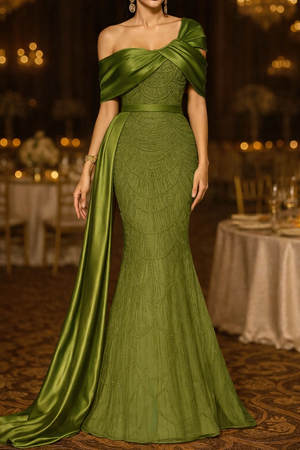 Sequin Mermaid / Trumpet Evening Gown Elegant Formal Dress Formal Wedding Floor Length Sleeveless Off Shoulder Sequined with Glitter