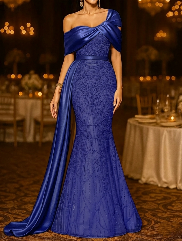 Sequin Mermaid / Trumpet Evening Gown Elegant Formal Dress Formal Wedding Floor Length Sleeveless Off Shoulder Sequined with Glitter