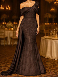 Sequin Mermaid / Trumpet Evening Gown Elegant Formal Dress Formal Wedding Floor Length Sleeveless Off Shoulder Sequined with Glitter