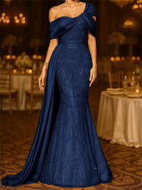 Sequin Mermaid / Trumpet Evening Gown Elegant Formal Dress Formal Wedding Floor Length Sleeveless Off Shoulder Sequined with Glitter
