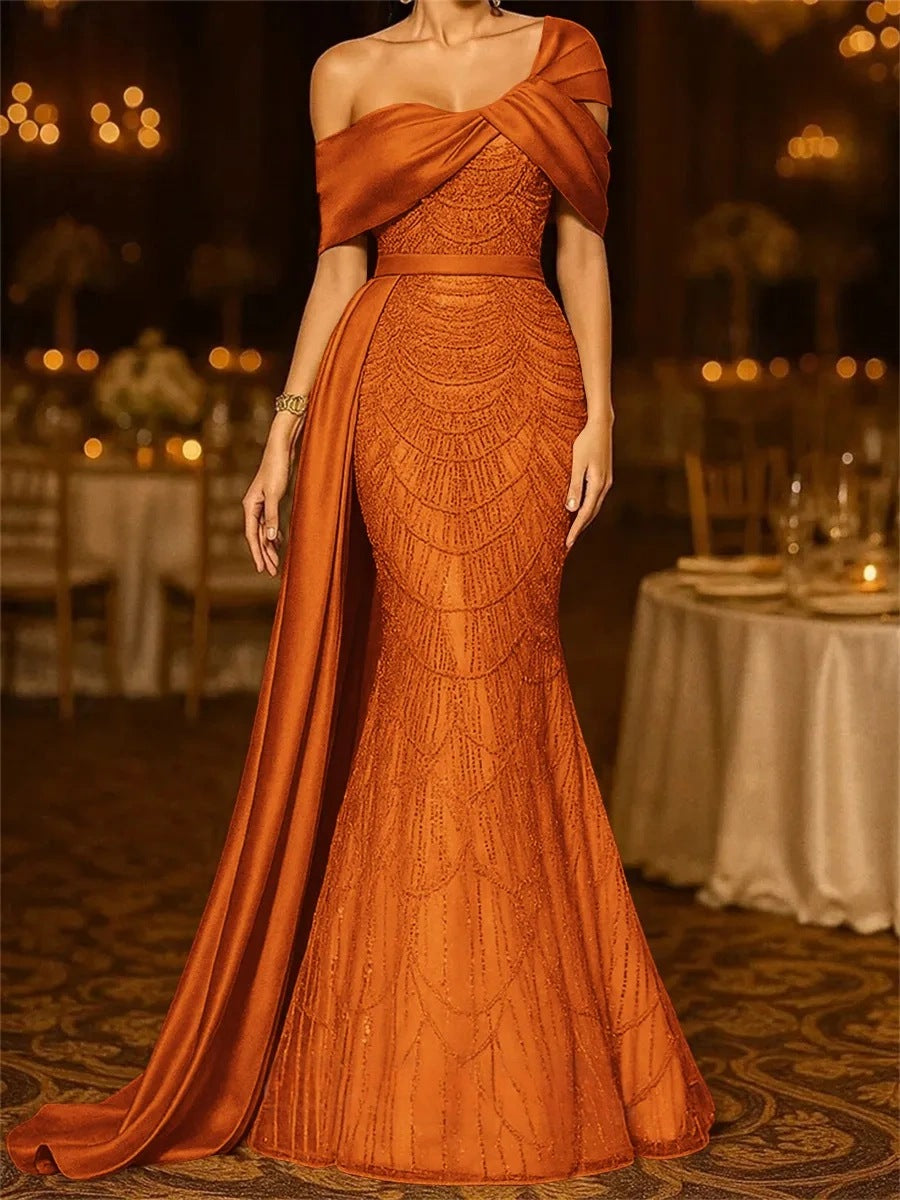 Sequin Mermaid / Trumpet Evening Gown Elegant Formal Dress Formal Wedding Floor Length Sleeveless Off Shoulder Sequined with Glitter