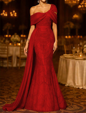 Sequin Mermaid / Trumpet Evening Gown Elegant Formal Dress Formal Wedding Floor Length Sleeveless Off Shoulder Sequined with Glitter