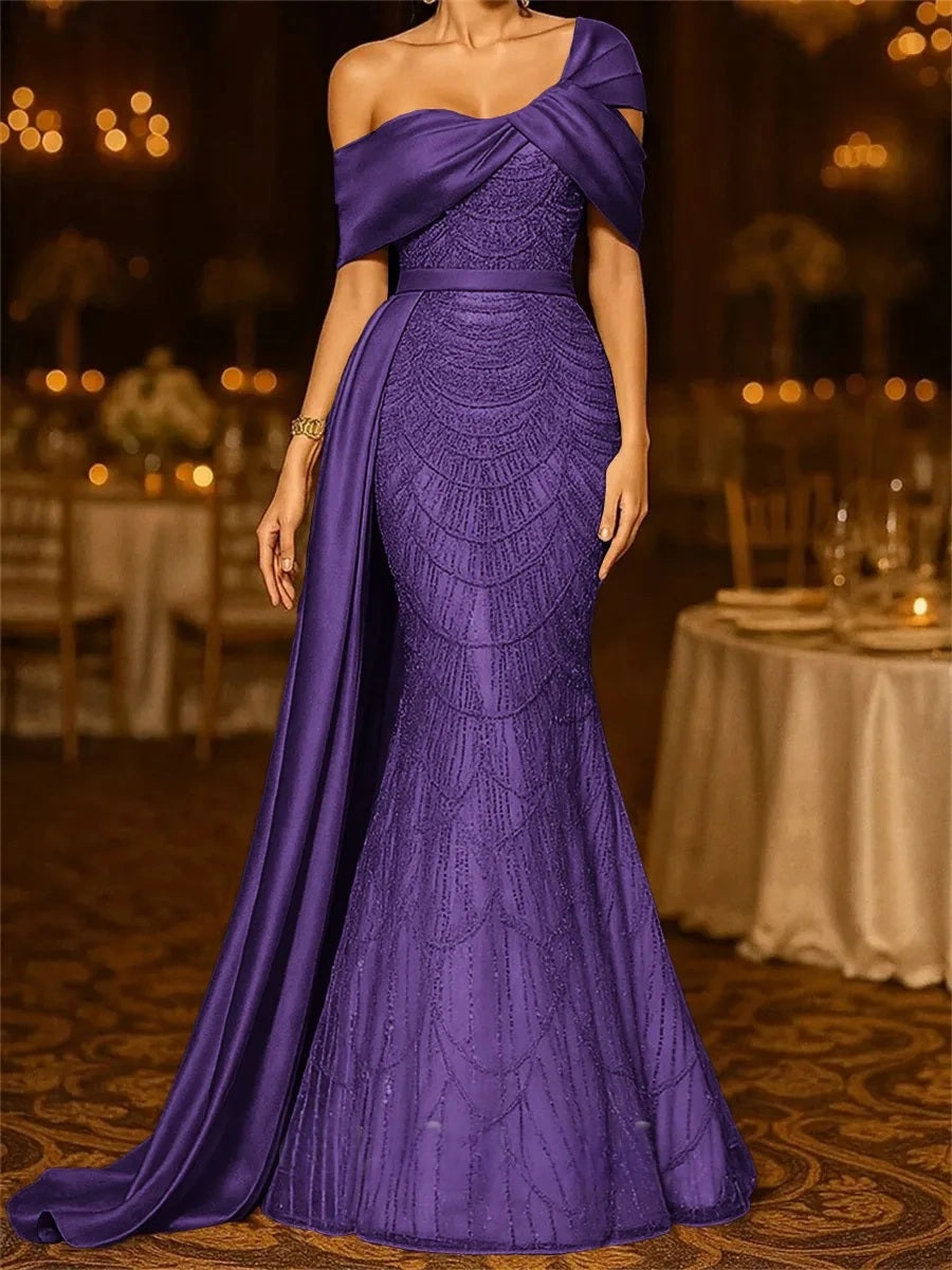 Sequin Mermaid / Trumpet Evening Gown Elegant Formal Dress Formal Wedding Floor Length Sleeveless Off Shoulder Sequined with Glitter