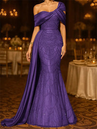 Sequin Mermaid / Trumpet Evening Gown Elegant Formal Dress Formal Wedding Floor Length Sleeveless Off Shoulder Sequined with Glitter