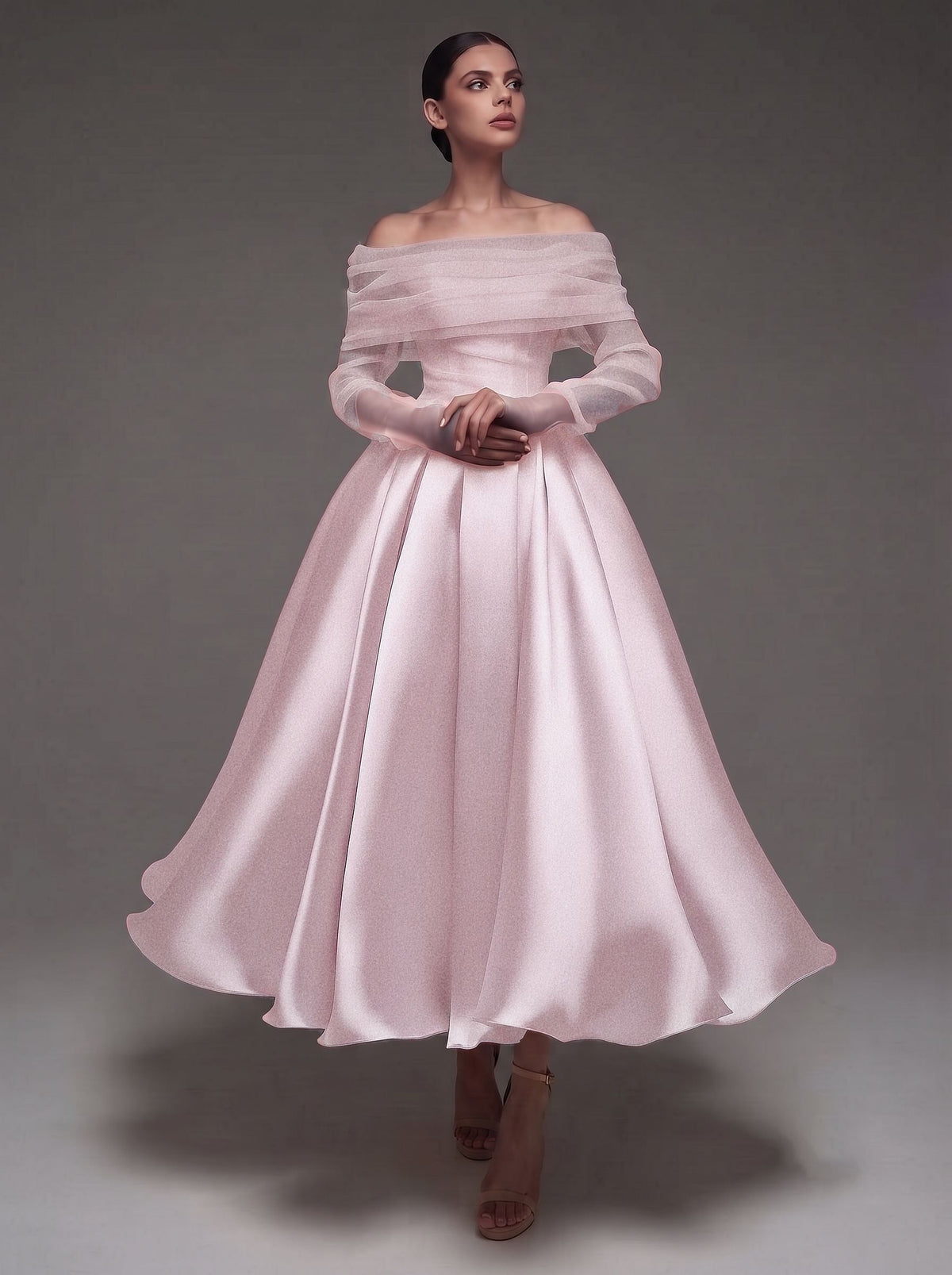 Nafori Candy Pink A Line Cocktail Dress Detachable With Shawl Ankle Length Elegant Dresses Formal Wedding Long Sleeve Off Shoulder Satin Dress 2026