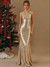 Mermaid Sequins Evening Dress Formal Halter Neck Sleeveless Floor Length Sparkle Christmas Party