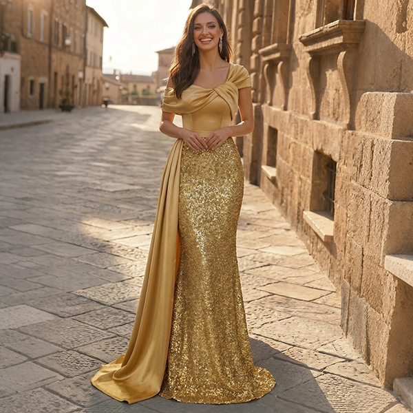 inexpensive gold dresses Formal & Ball Gowns ADASA shoulder evening gowns for prom. V Neck Cheap Gold Bridesmaid