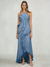 Sheath/Column Wedding Guest Dress Halter Neck Sleeveless Ankle Length Ruffles Dress with  Front Split
