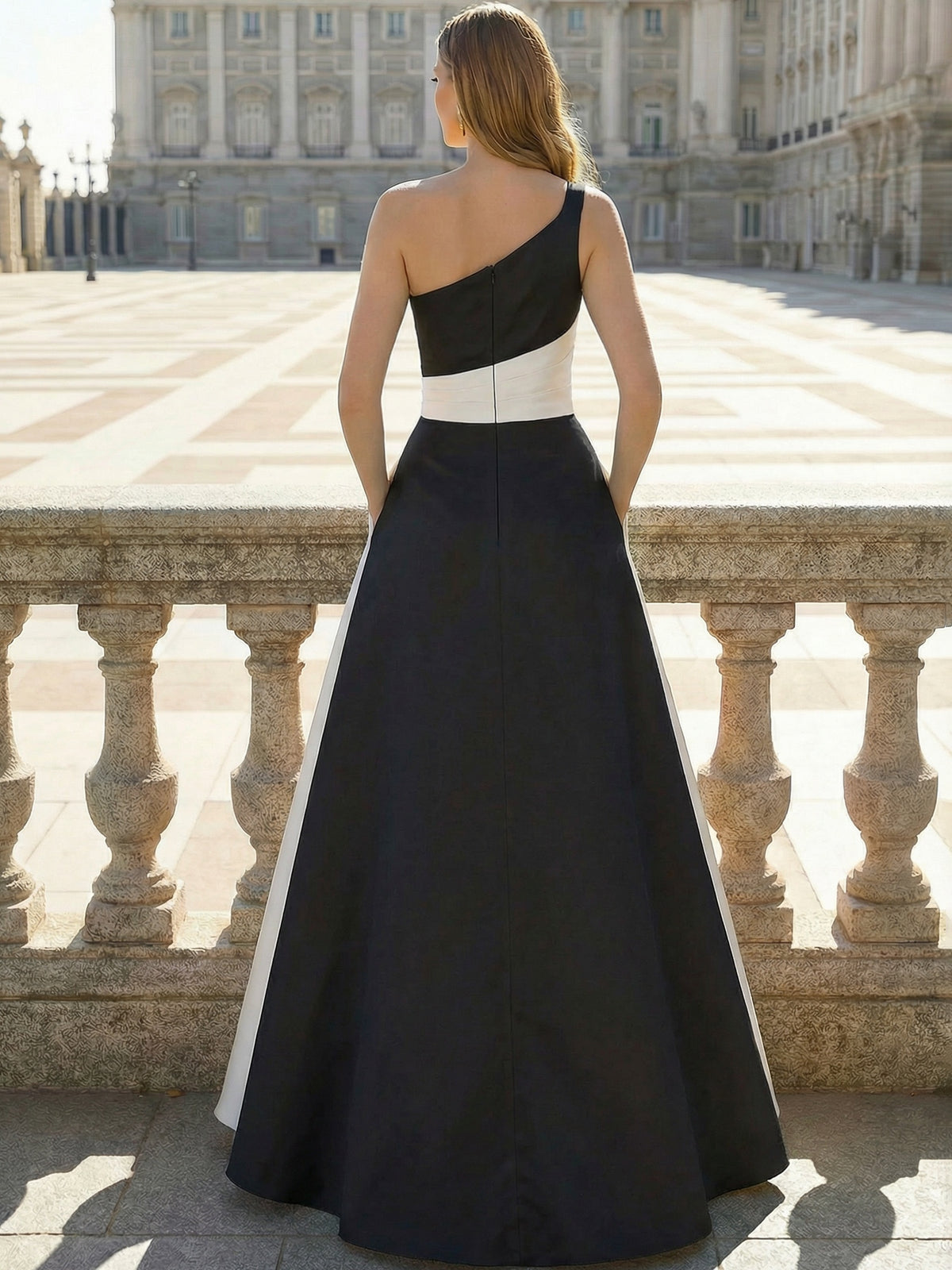 Nafori Yellow A-Line Evening Dresses Satin Floor Length One Shoulder Colorblock Formal Gown with Ruched 2026