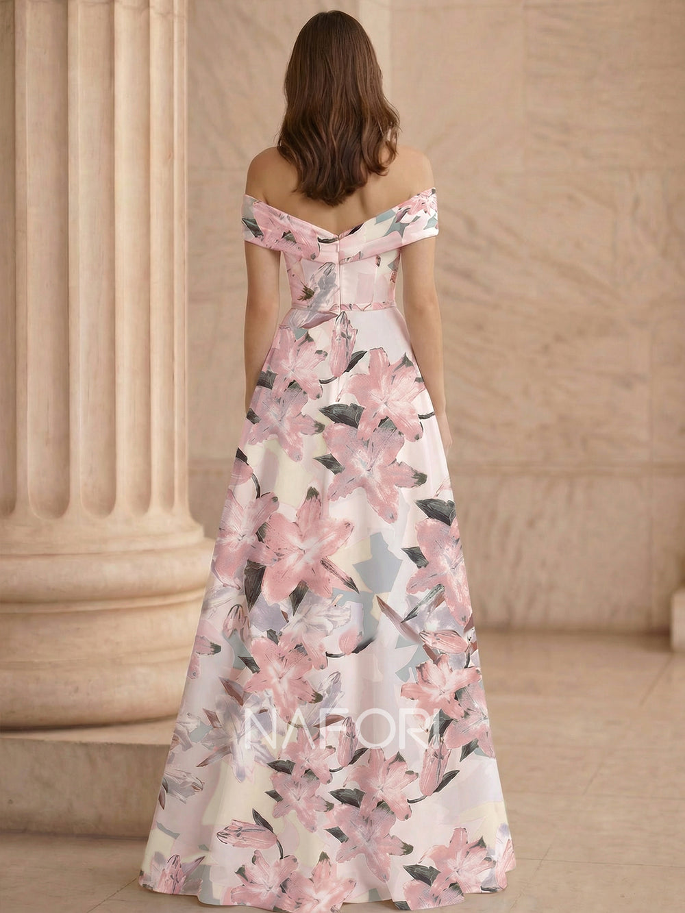 A Line/Princesses Floral Evening Dress Corset Elegant Pink Sleevelss Evening Dress Off The Shoulder Floor-Length Evening Dress