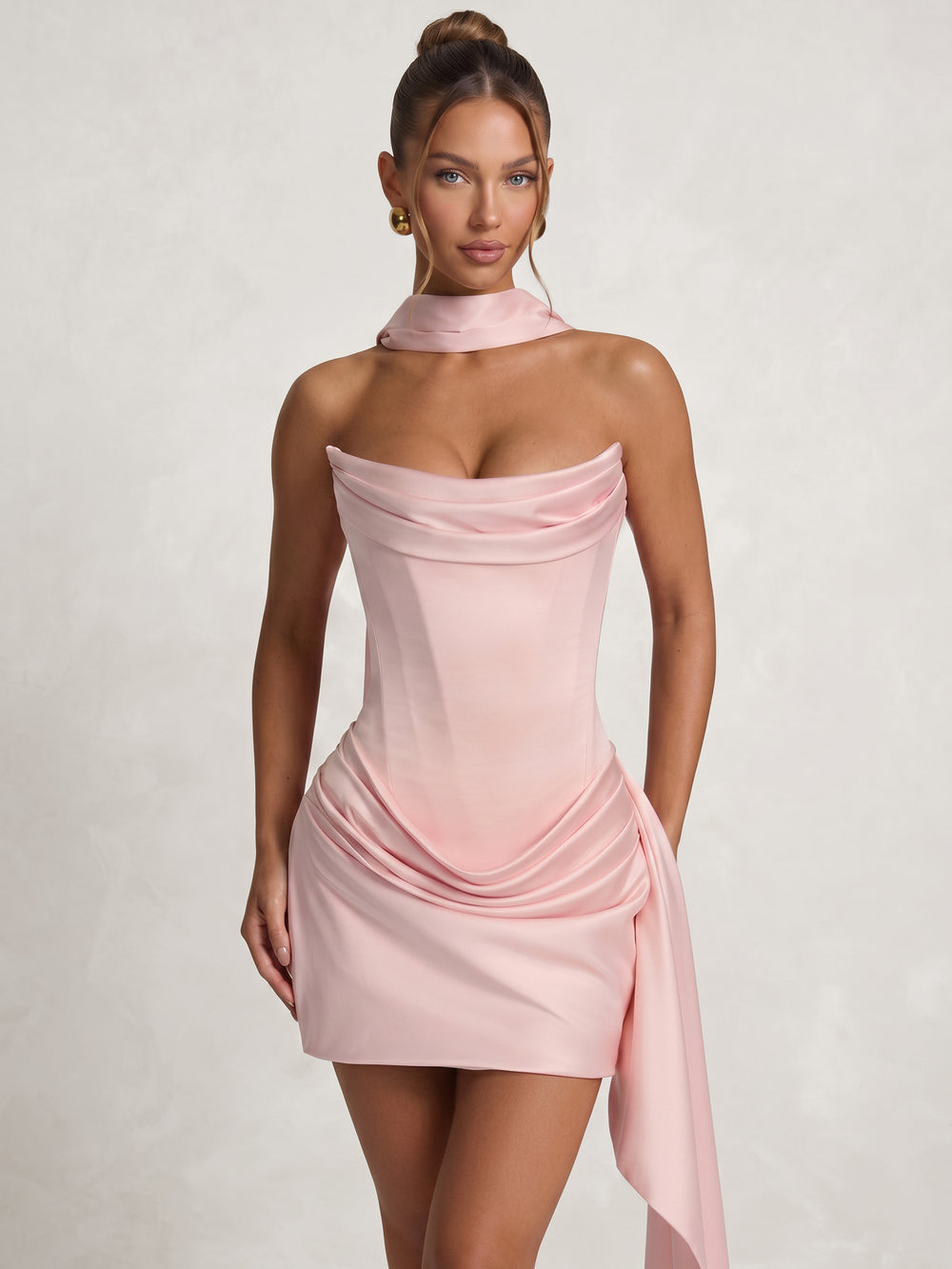 A-Line/Princess Homecoming Dresses Satin Strapless Basque Waist Short/Mini Corset Party Dresses With Scarf