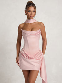 A-Line/Princess Homecoming Dresses Satin Strapless Basque Waist Short/Mini Corset Party Dresses With Scarf