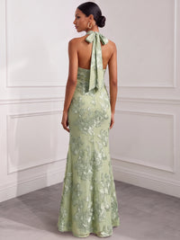 Mermaid Evening Dresses Elegant Formal Dress Appliques Satin Halter Sleeveless Floor-Length With Bowknot