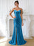Trumpet/Mermaid Long Prom Dresses Satin Evening Dresses Sweetheart Sleeveless Floor-length Front Split Formal Dresses With Pleats&Corset