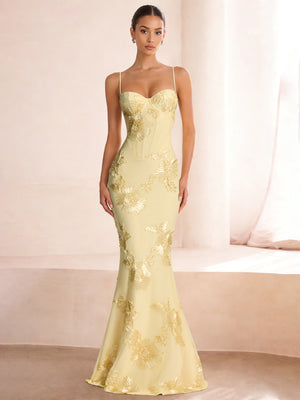 Sheath/Column Long Prom Dresses Spaghetti Straps&Sweetheart Sleeveless Floor-length With Flower Appliques