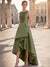 A-Line Cocktail Dress High-Low Dress High Low Tea Length Sleeveless Round Neck with Pleated Pocket Wedding Guest Dress