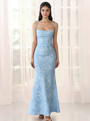 Sheath/Column Long Simple Prom Dresses Spaghetti Straps Sleeveless Ankle-length With Floral Print