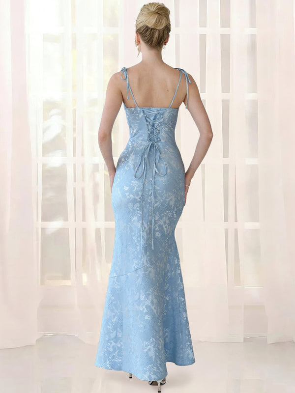 Sheath/Column Long Simple Prom Dresses Spaghetti Straps Sleeveless Ankle-length With Floral Print