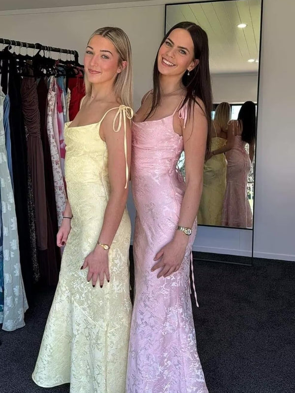 Sheath/Column Long Simple Prom Dresses Spaghetti Straps Sleeveless Ankle-length With Floral Print