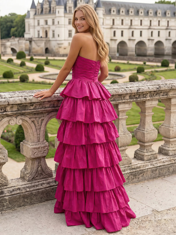 A Line/Princess Simple Prom Dress Taffeta Off-Shoulder Sleeveless Floor-Length Formal Dress With Layered