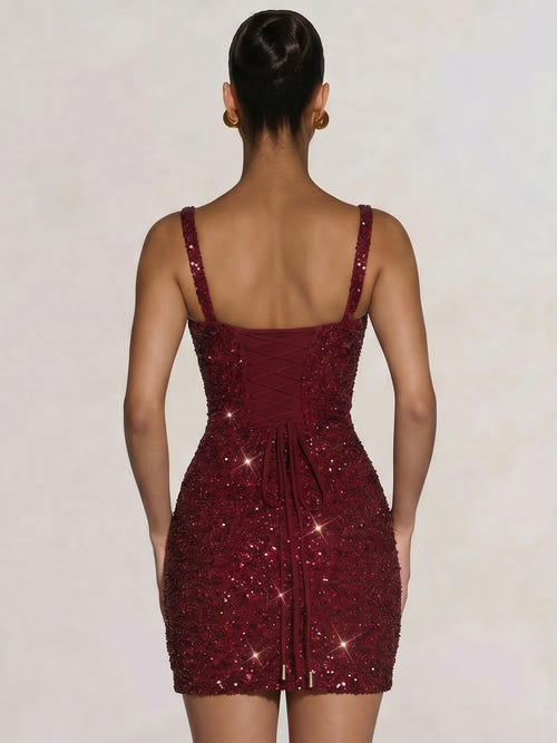 A-Line/Princess Homecoming Party Sequin Dresses Spaghetti Straps Sleeveless Short/Mini Lace Up