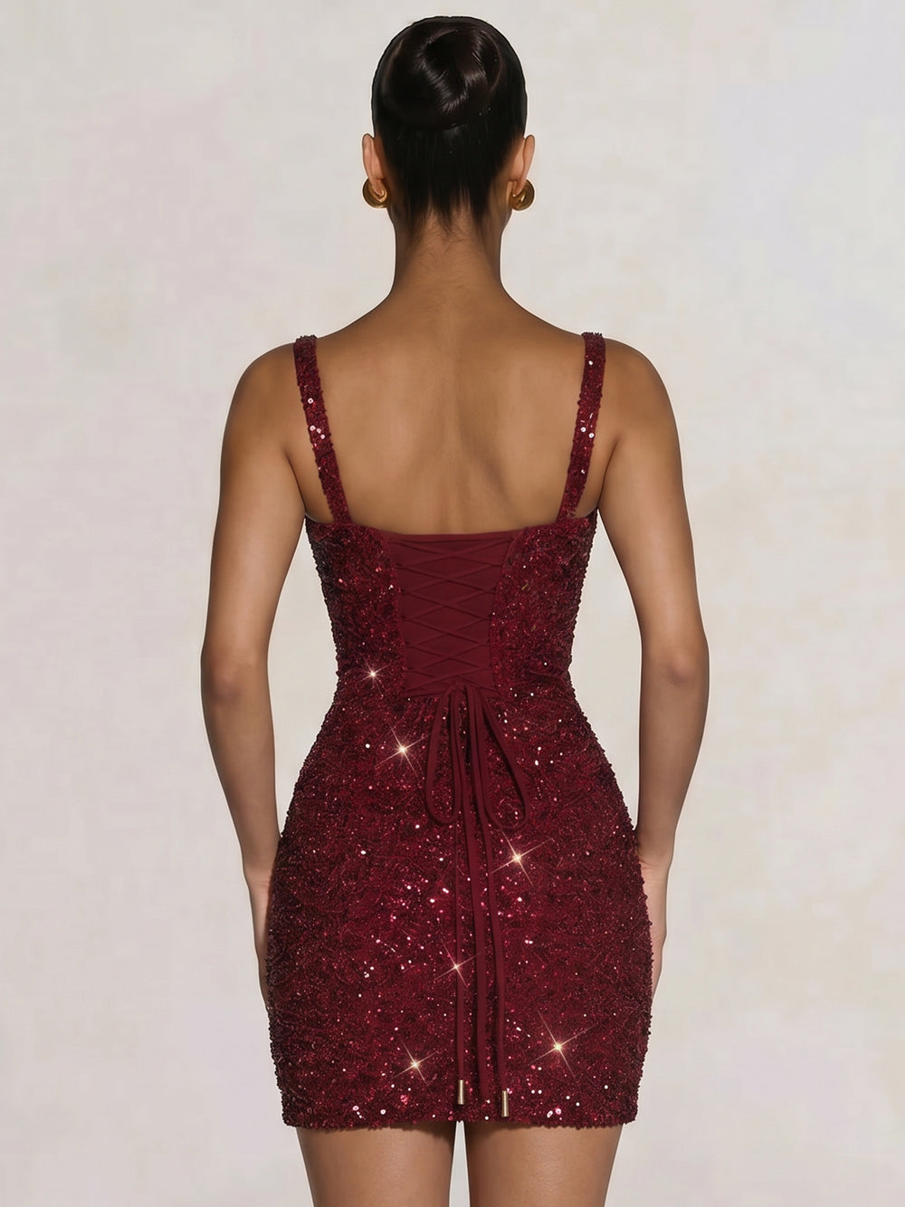 A-Line/Princess Homecoming Party Sequin Dresses Spaghetti Straps Sleeveless Short/Mini Lace Up