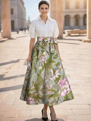 A-Line/Princess Cocktail Dresses Floral Formal V Neck Sleeveless Tea Length with Bowknot Pocket (Copy)