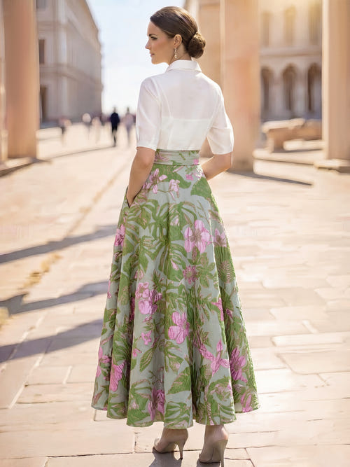 A-Line/Princess Cocktail Dresses Floral Formal V Neck Sleeveless Tea Length with Bowknot Pocket (Copy)