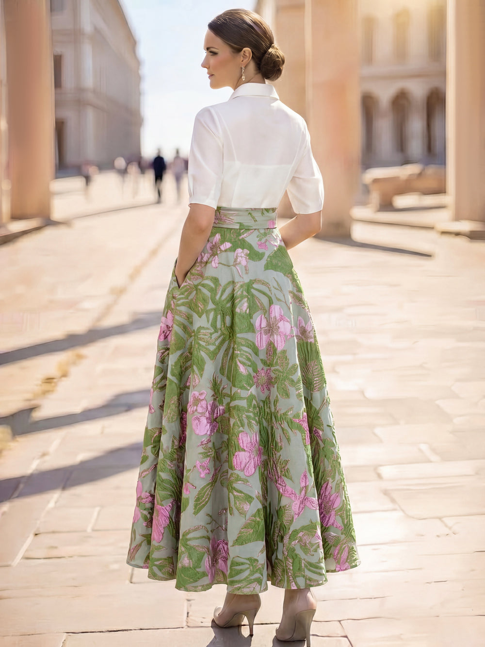 A-Line/Princess Cocktail Dresses Floral Formal V Neck Sleeveless Tea Length with Bowknot Pocket (Copy)