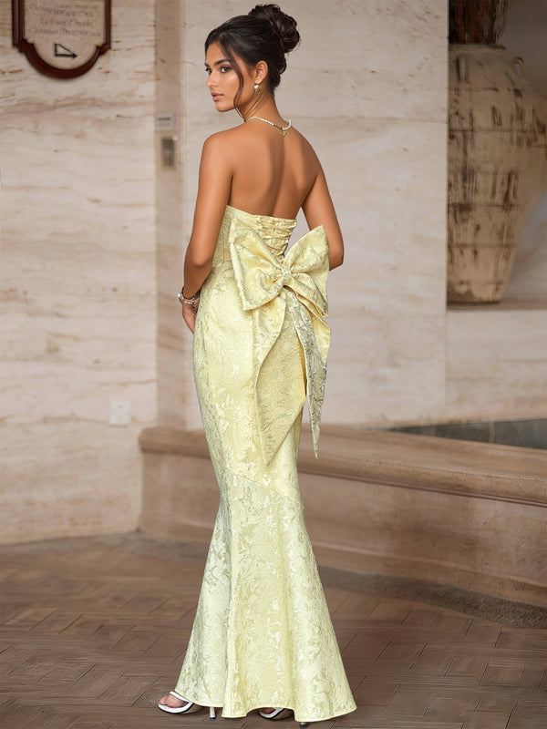 Sheath/Column Floral Printed Prom Dress Strapless Sleeveless Floor-Length with A Back Bow