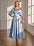 A-Line Cocktail Dress Satin One-Shoulder Tea-Length Dresses With Short flared sleeve on one side