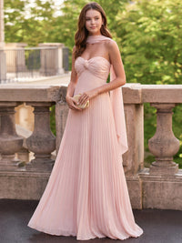 A Line/Princesses Prom Dresses Pleated Chiffon Off Shoulder Floor-Length Formal Dress With Scarf