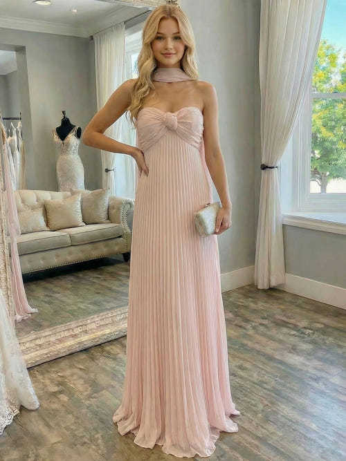 A Line/Princesses Prom Dresses Pleated Chiffon Off Shoulder Floor-Length Formal Dress With Scarf