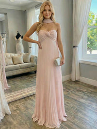 A Line/Princesses Prom Dresses Pleated Chiffon Off Shoulder Floor-Length Formal Dress With Scarf