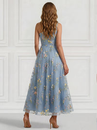 A-Line/Princess  Floral Cocktail Dresses One-Shoulder Sleeveless Tulle Tea Length Dresses