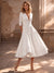 A-Line Cocktail Dress Dresses Tea Length Elegant Three-quarter Sleeve V-Neck Wedding Party Wear Satin with Pocket