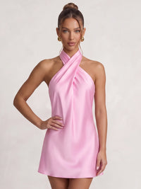 Sheath/Column Homecoming Dresses Halter Neck Sleeveless Short/Mini Backless Summer Party Dress